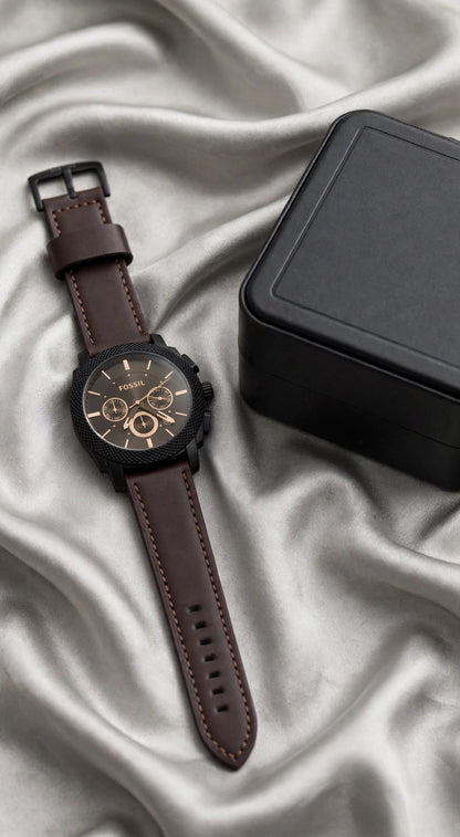 FOSSIL Machine Chronograph - Brown Leather | With Premium Box |🔥